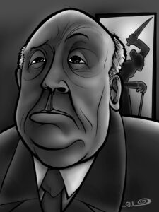 Caricatura di Alfred Hitchcock
