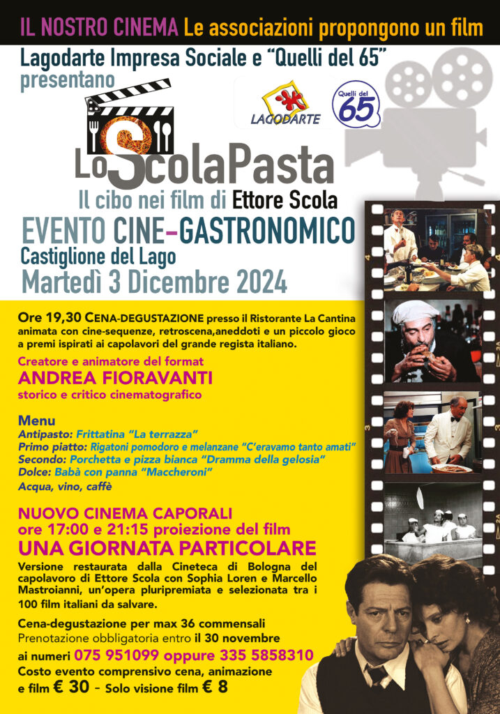  'Il nostro cinema' al Caporali, Lagodarte e Quelli del 65 per un evento cinegastronomico