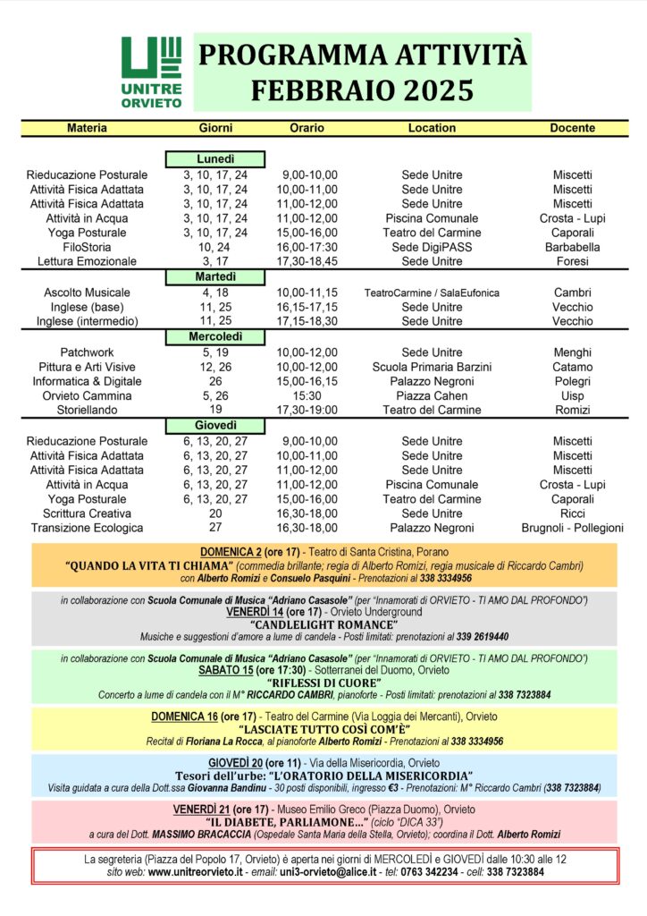 radiotusciaevents.com calendario delle attività di Febbraio 2025.
