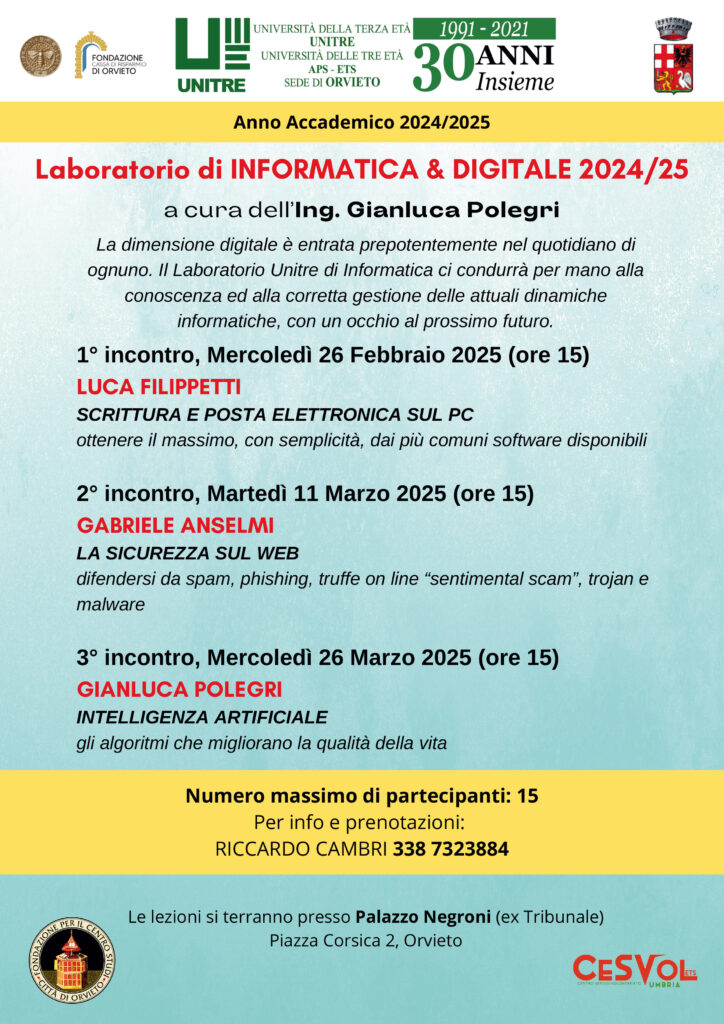 radiotusciaevents.com Il Laboratorio Unitre di Informatica & Digitale ci condurrà per mano alla conoscenza ed alla corretta gestione delle attuali dinamiche informatiche