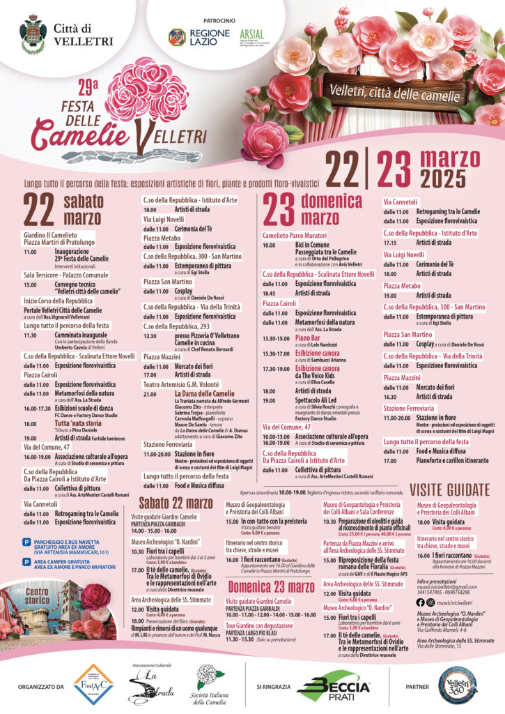 radiotusciaevents.com Si avvicina la ventinovesima edizione della Festa delle Camelie di Velletri, un tripudio di profumi, colori ed eventi