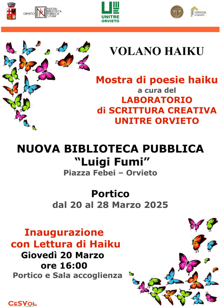 radiotusciaevents.com una colorata mostra dal titolo “Volano haiku”, fruibile nel Portico della Biblioteca Fumi dal 20 al 28 Marzo 2025.