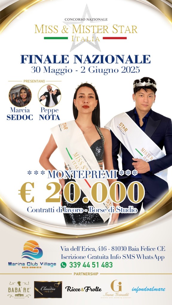 radiotusciaevents.com Miss e Mister Star Italia 2025 è un concorso ideato dal Patron Carmine Troisi e presentato dalla bravissima Marcia Sedoc