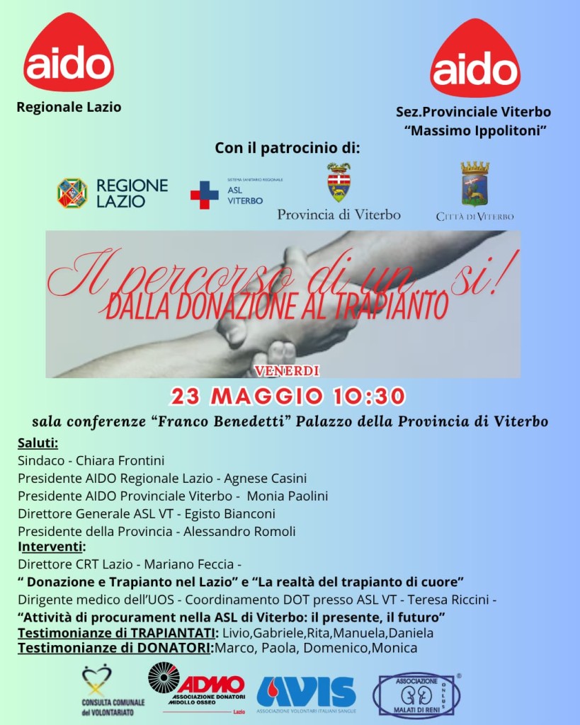 radiotusciaevents.com L'iniziativa Il percorso di un SÌ, avviata con successo a Latina nel dicembre scorso, nasce con l'obiettivo di diffondere una maggiore consapevolezza sulla donazione di organi, tessuti e cellule