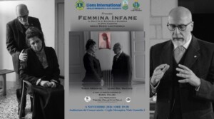 Locandina dello spettacolo Femmina Infame con Tonia Argento, Luigi Del Vecchio e Karol Colosi, il 6 novembre 2026 a Ceglie Messapica.