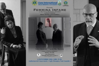 radiotusciaevents.com Locandina dello spettacolo Femmina Infame con Tonia Argento, Luigi Del Vecchio e Karol Colosi, il 6 novembre 2026 a Ceglie Messapica.